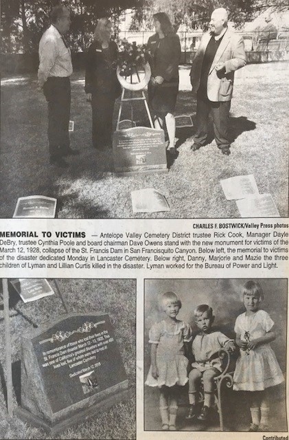 DGCM's Financial Advisor, Cindy Poole, attends St Francis Dam Memorial unveling at Lancaster Cemetery, March 12, 2018.